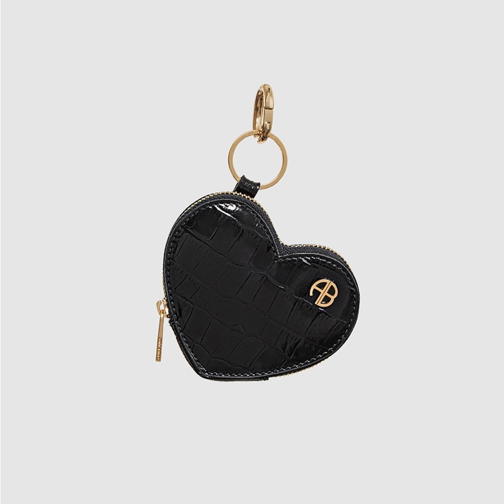 Black Heart Keychain Coin Pouch Wallet - Gold Hardware